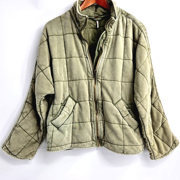 Free People Dolman Jacket Sage Quilted Cotton Bomber - Picture 2 of 16